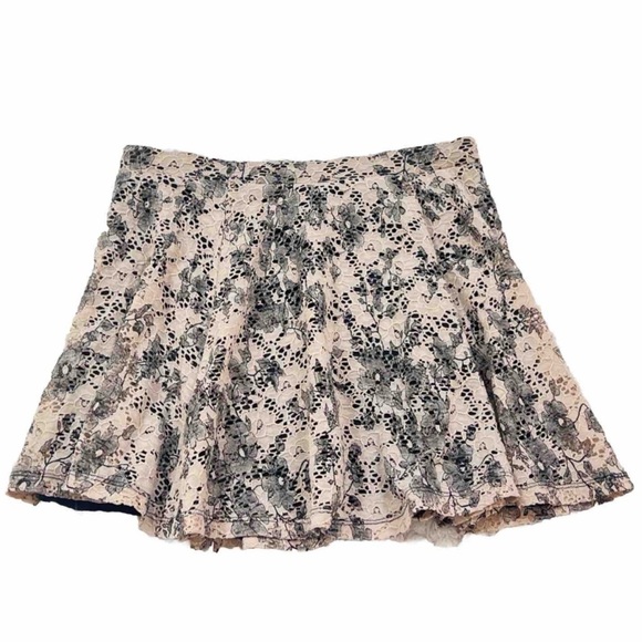 Joe Benbasset Pull On Floral Lace Mini Skirt Nude Black Flare A Line XL Stretchy - Picture 1 of 6
